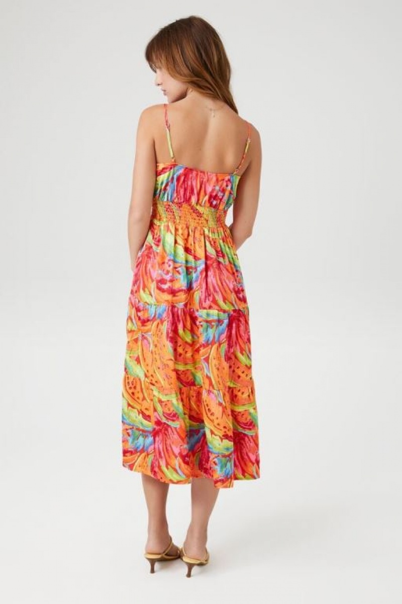 Vestido Forever 21 Satin Tropical Print Maxi Mujer Rosas Multicolor | 6Uzhnow1Rgg