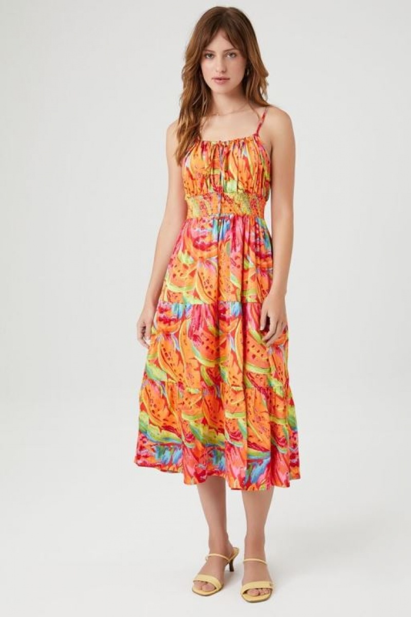 Vestido Forever 21 Satin Tropical Print Maxi Mujer Rosas Multicolor | 6Uzhnow1Rgg