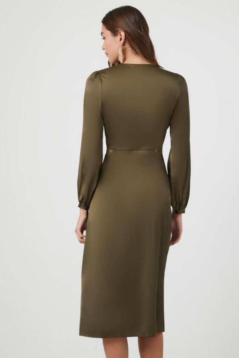 Vestido Forever 21 Satin Twist Front Midi Mujer Verde Oliva | 8jU8o3mHaRS