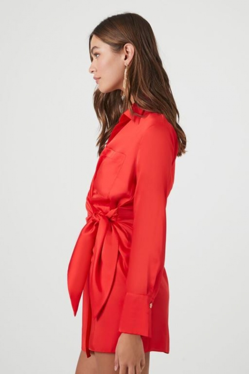 Vestido Forever 21 Satin Wrap Mini Mujer Rojas | uQMR5FrfPVB