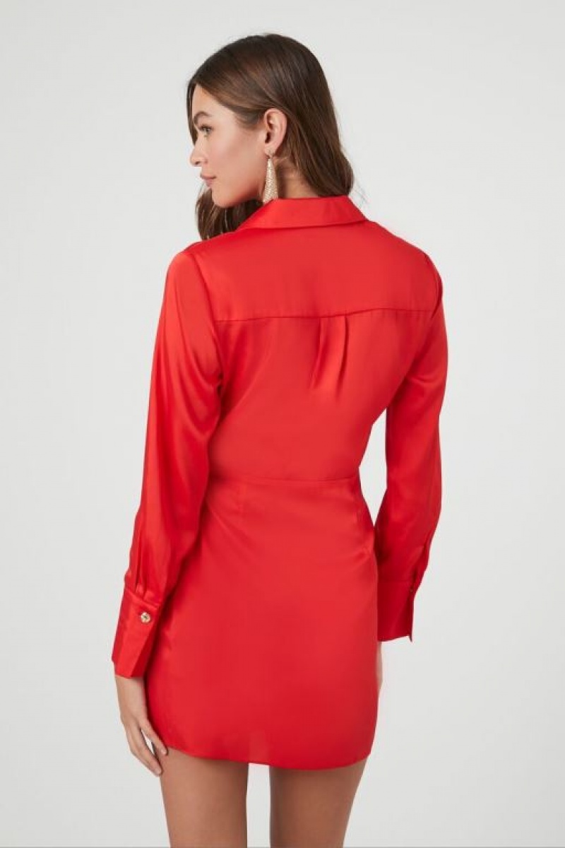 Vestido Forever 21 Satin Wrap Mini Mujer Rojas | uQMR5FrfPVB