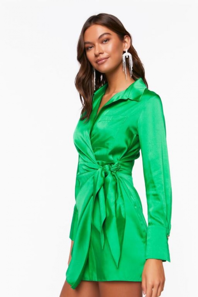 Vestido Forever 21 Satin Wrap Mini Mujer Verde | ArhlTplZkKU