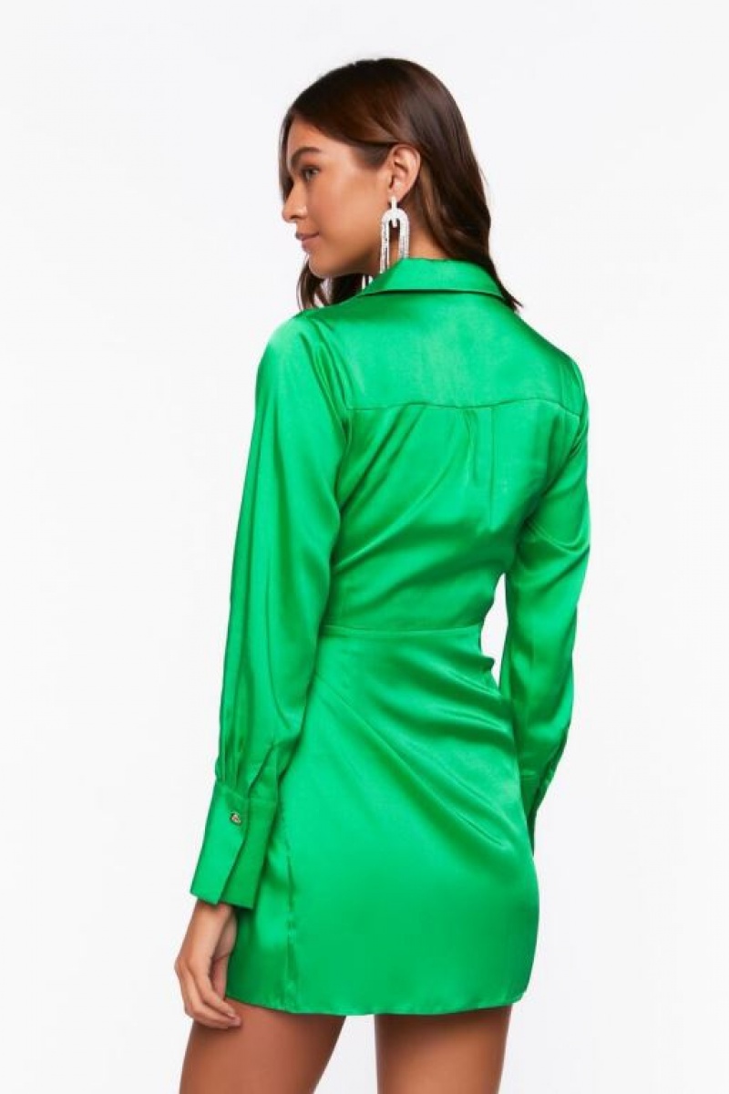 Vestido Forever 21 Satin Wrap Mini Mujer Verde | ArhlTplZkKU