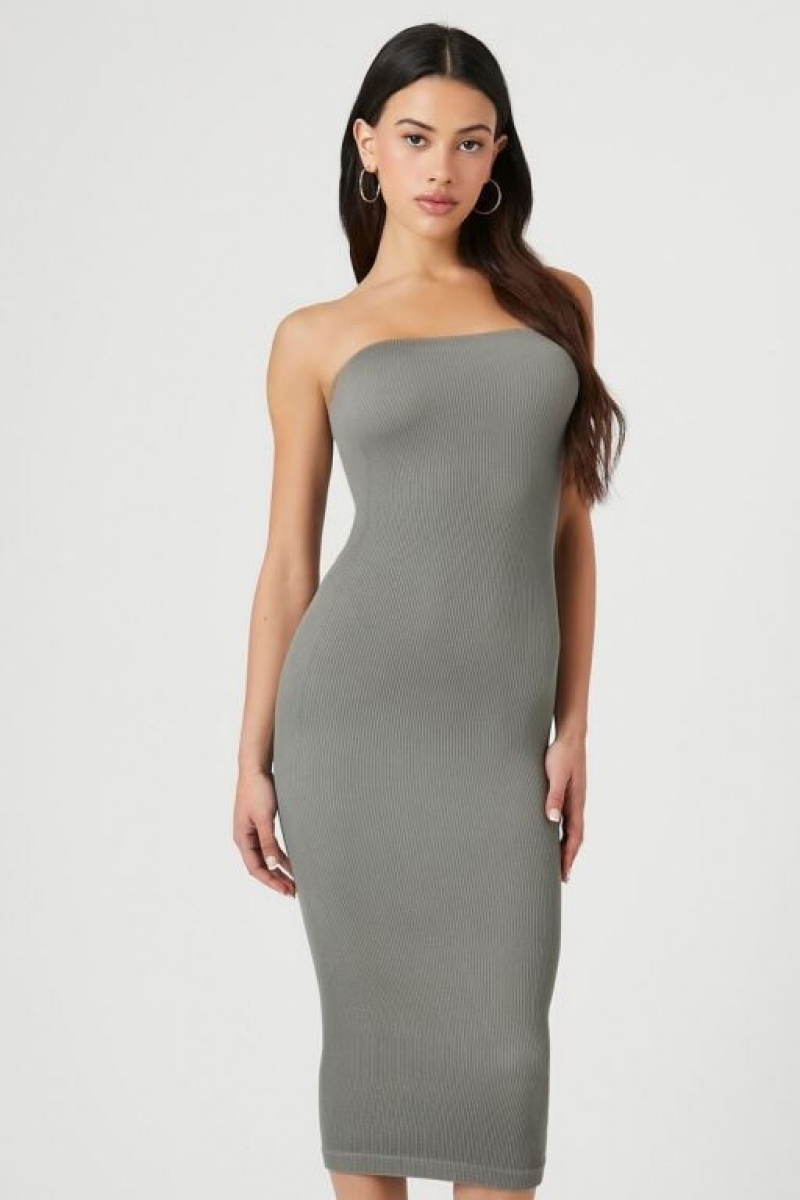 Vestido Forever 21 Seamless Midi Tube Mujer Verde Oliva Oscuro | tpL8xXvAkOZ