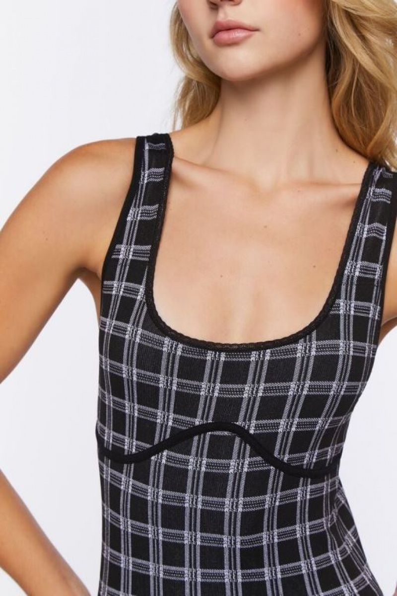 Vestido Forever 21 Seamless Plaid Lingerie Slip Mujer Negras Blancas | xZOEdUnjvu4