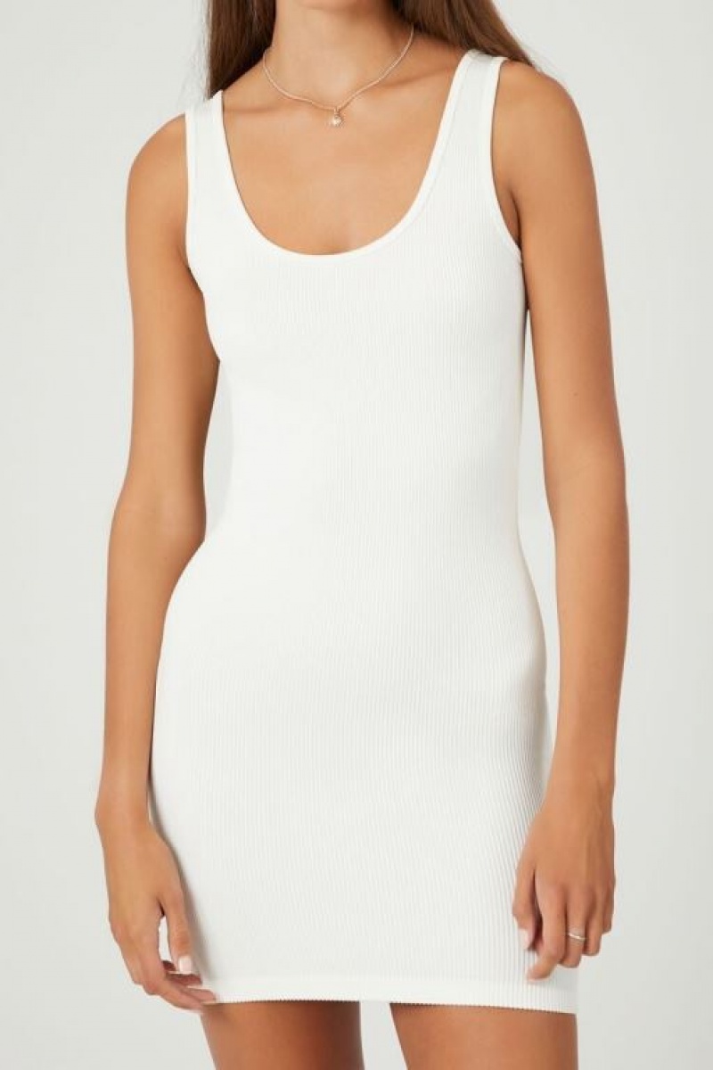 Vestido Forever 21 Seamless Rib Knit Bodycon Mini Mujer Blancas | h9oOgEZXDkJ