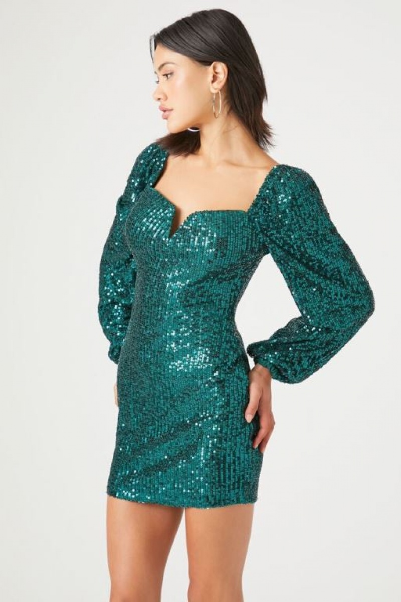 Vestido Forever 21 Sequin Bodycon Mini Mujer Verde | vKnzbSN1r6R