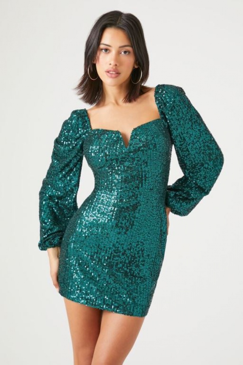 Vestido Forever 21 Sequin Bodycon Mini Mujer Verde | vKnzbSN1r6R