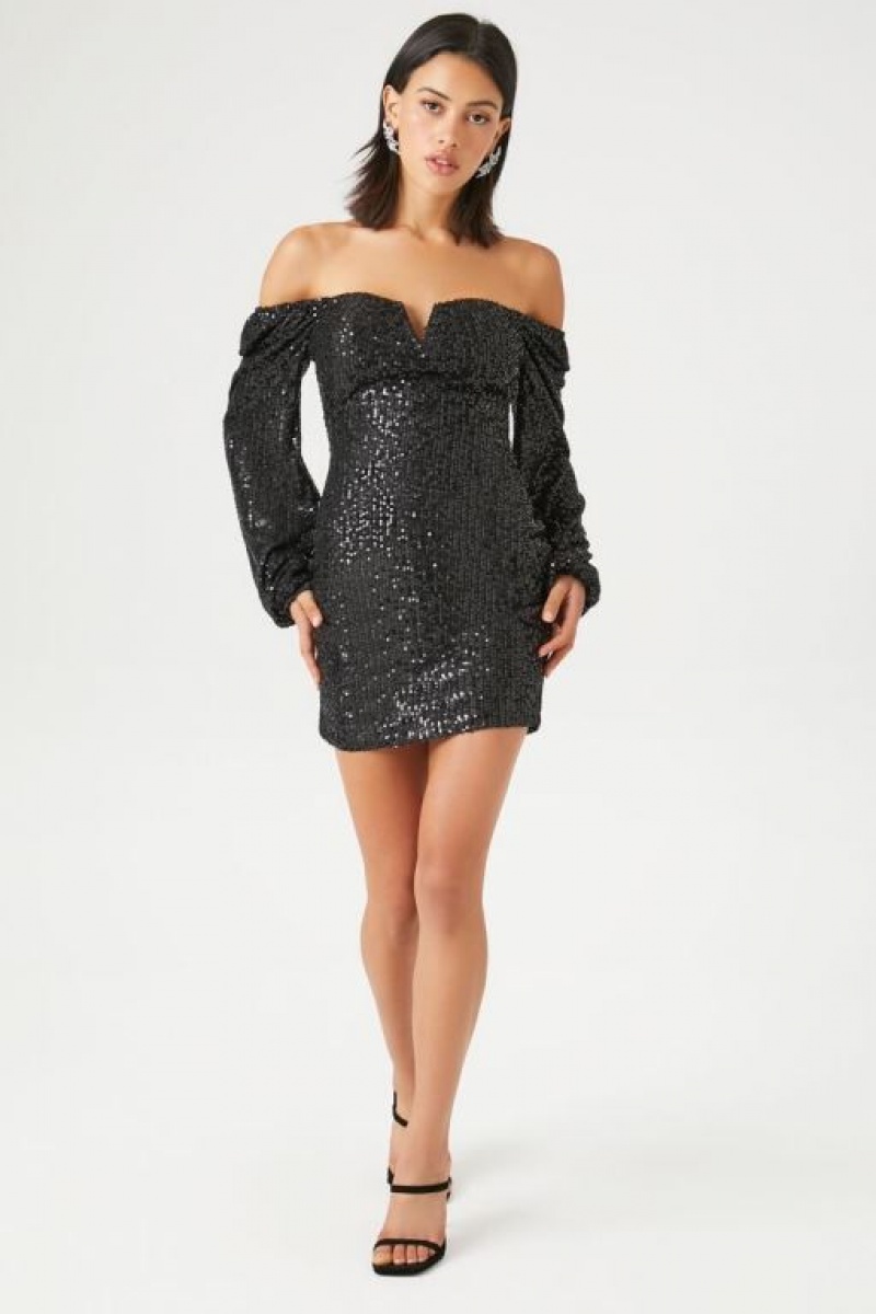 Vestido Forever 21 Sequin Bodycon Mini Mujer Negras | G7jutO354MJ