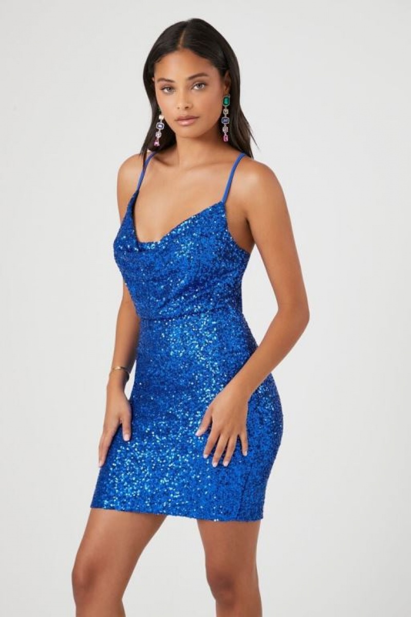 Vestido Forever 21 Sequin Cowl Mini Mujer Azul Real | 4SWRfKDzcBj