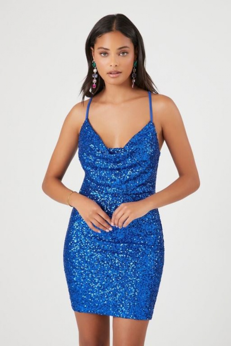 Vestido Forever 21 Sequin Cowl Mini Mujer Azul Real | 4SWRfKDzcBj