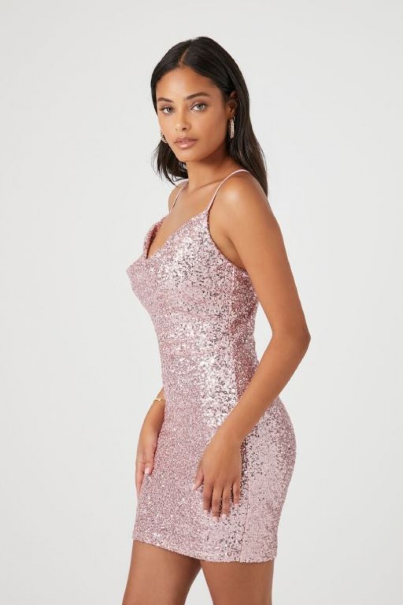 Vestido Forever 21 Sequin Cowl Mini Mujer Rosas | S50coWSOUjs