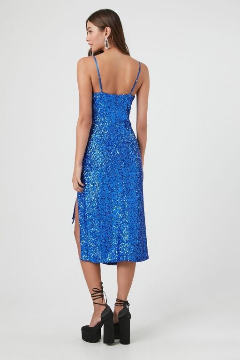 Vestido Forever 21 Sequin Cowl Slit Midi Mujer Azules Oscuro | dgNzhtFOJbM