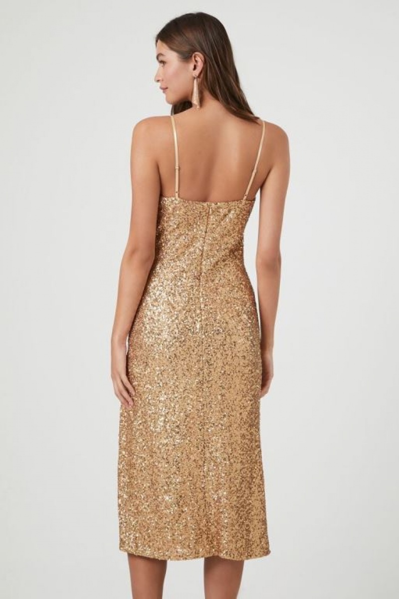 Vestido Forever 21 Sequin Cowl Slit Midi Mujer Doradas | nIbWFUkXfay