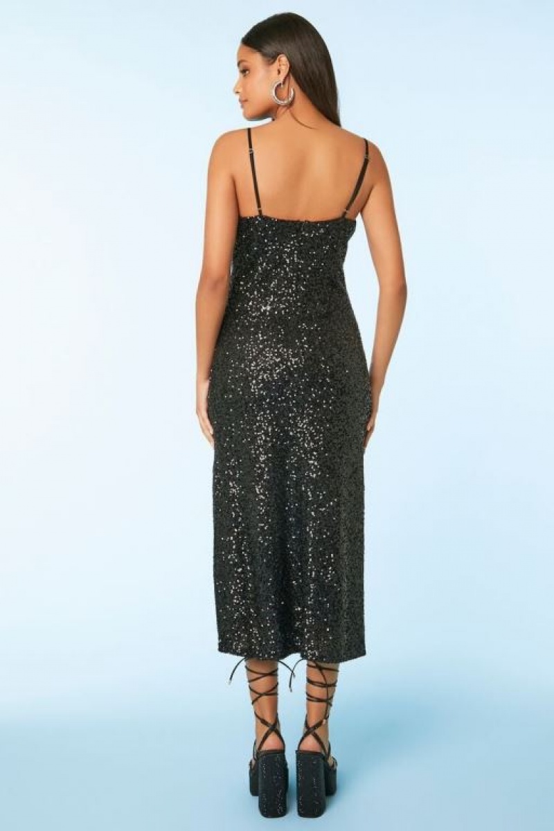 Vestido Forever 21 Sequin Cowl Slit Midi Mujer Negras | 9OBF02Dk0W4