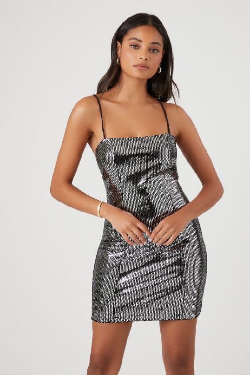 Vestido Forever 21 Sequin Crisscross Bodycon Mujer Negras Plateadas | sG78ldlrJkP