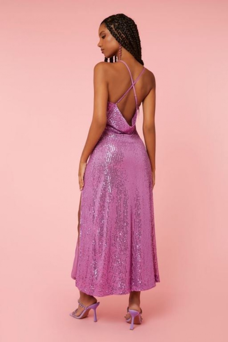 Vestido Forever 21 Sequin Crisscross Maxi Gown Mujer Amethyst | OpayTEzjaWT