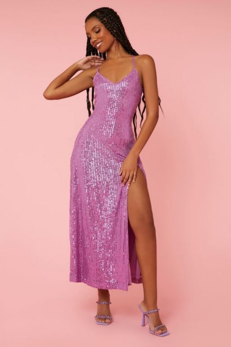 Vestido Forever 21 Sequin Crisscross Maxi Gown Mujer Amethyst | OpayTEzjaWT