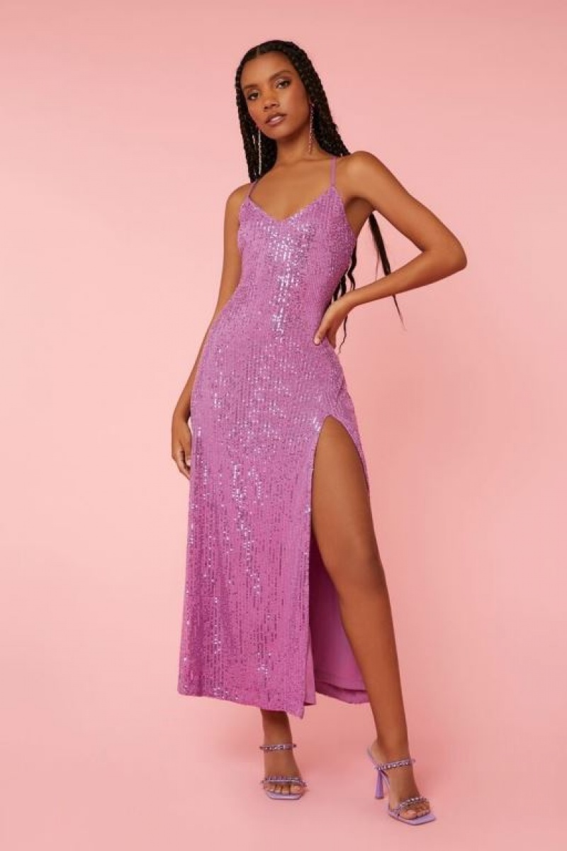 Vestido Forever 21 Sequin Crisscross Maxi Gown Mujer Amethyst | OpayTEzjaWT