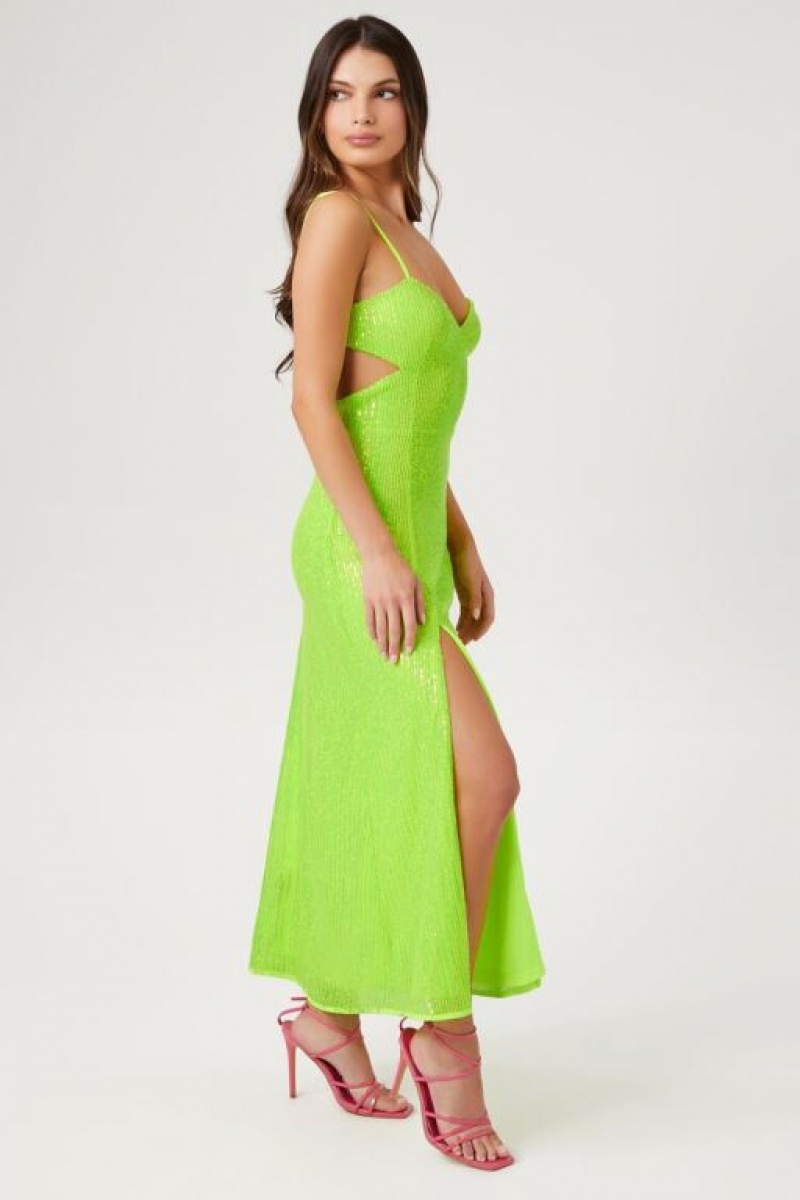 Vestido Forever 21 Sequin Cutout Cami Midi Mujer Verde Claro | 02rRjLEJkJA