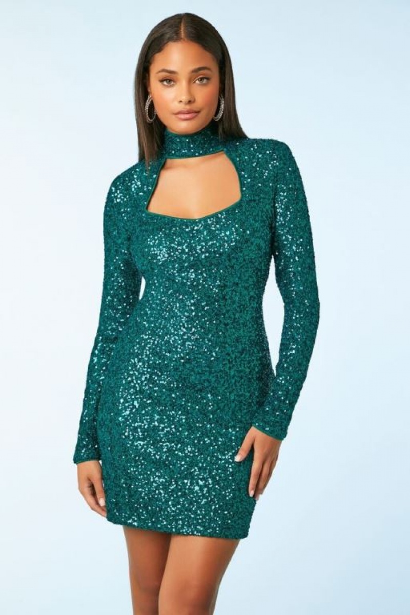 Vestido Forever 21 Sequin Cutout Mini Mujer Turquesa | JUkJ5aIYusD