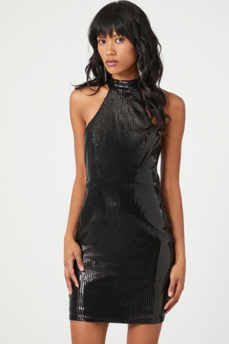 Vestido Forever 21 Sequin Halter Mini Mujer Negras | z4RXa5t5RM2