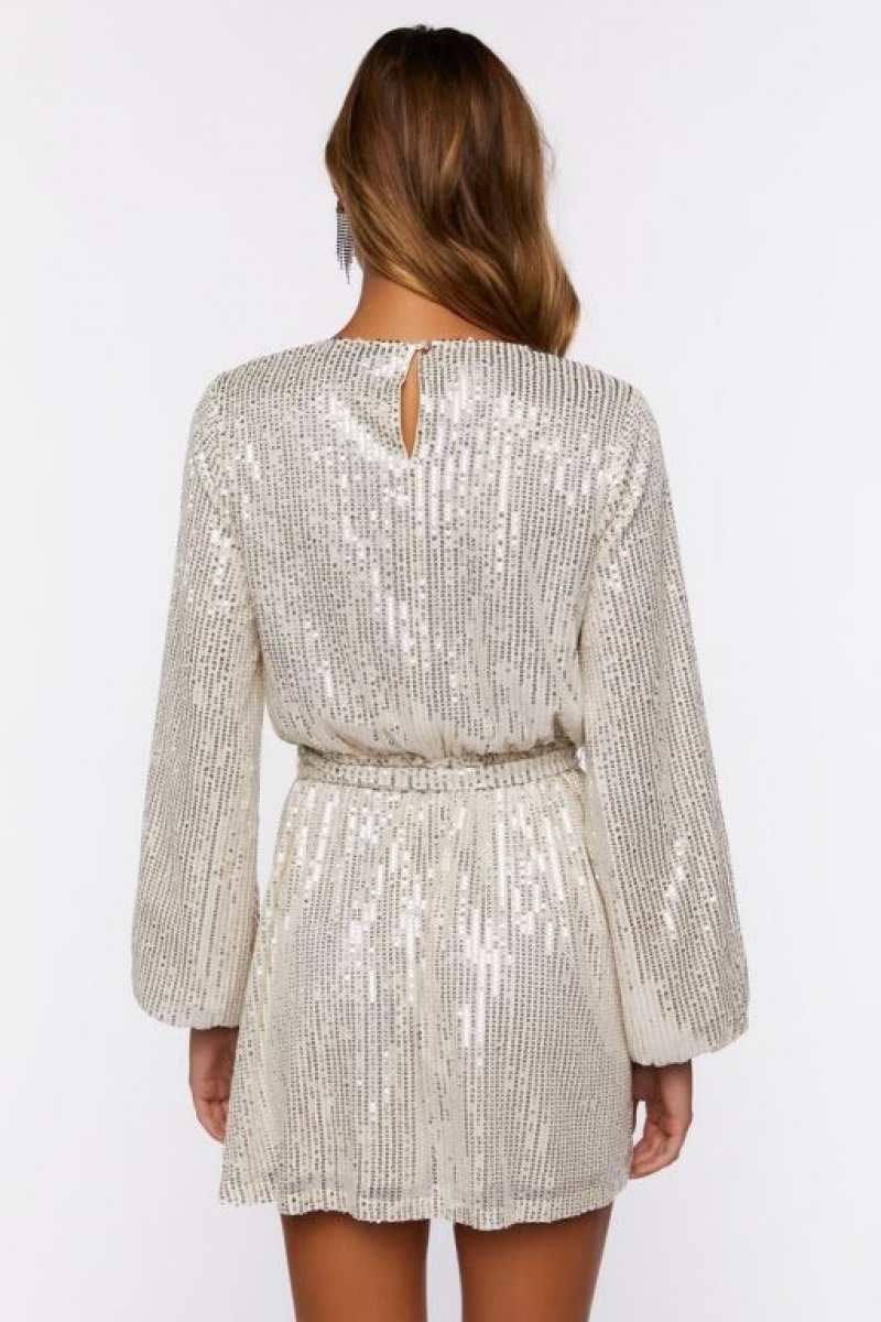 Vestido Forever 21 Sequin Long Sleeve Mini Mujer Champagne | 8pSWWdmlPqu