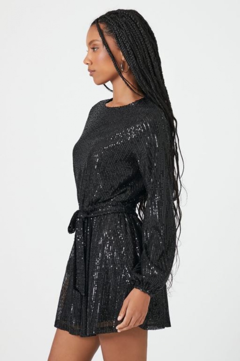 Vestido Forever 21 Sequin Long Sleeve Mini Mujer Negras | PBRANTg4lvu