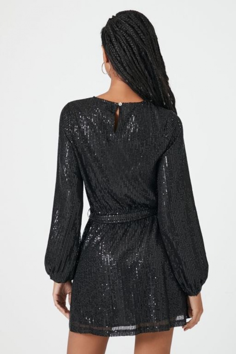 Vestido Forever 21 Sequin Long Sleeve Mini Mujer Negras | PBRANTg4lvu