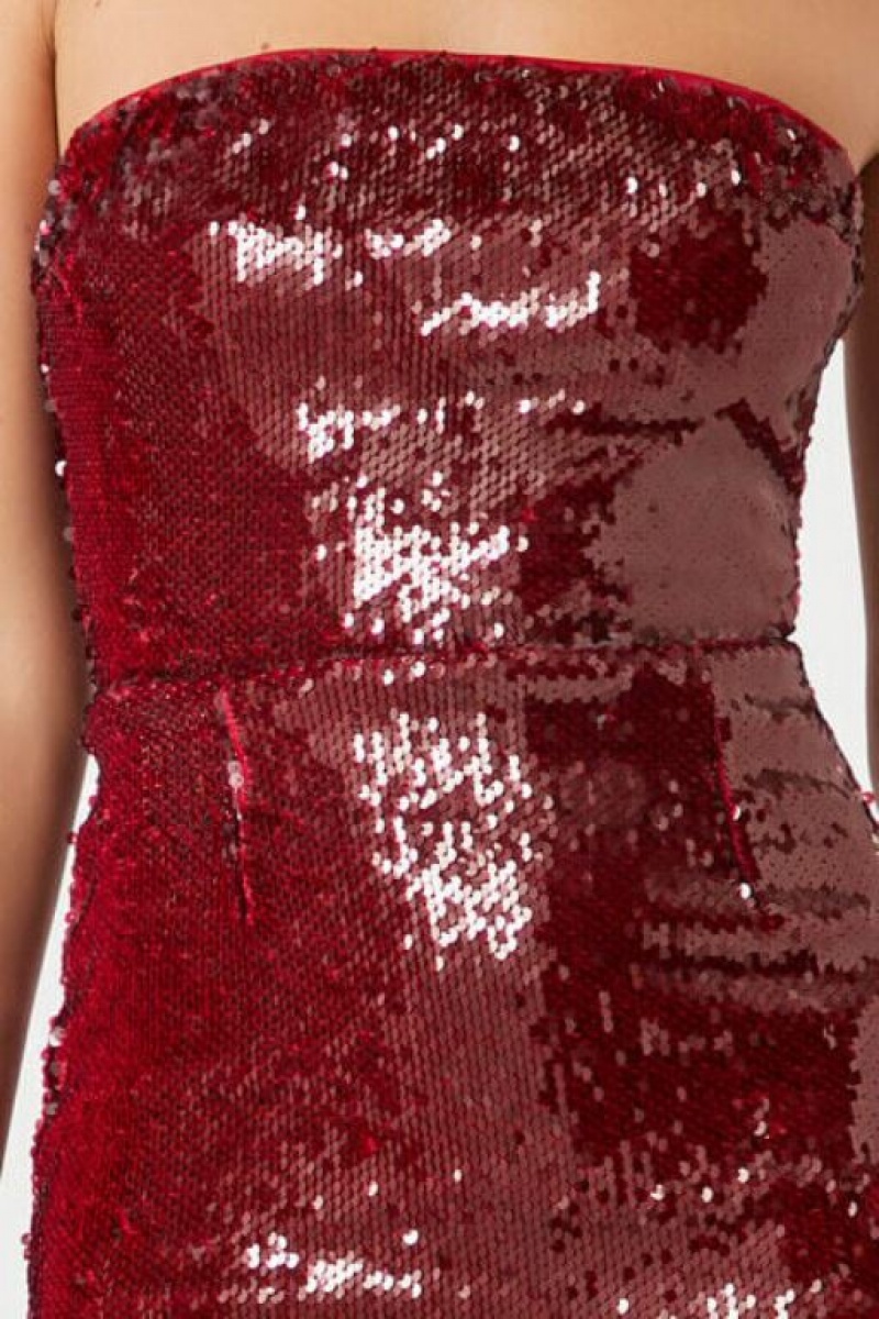 Vestido Forever 21 Sequin Midi Tube Mujer Burdeos | 4AdSRpAMVU4