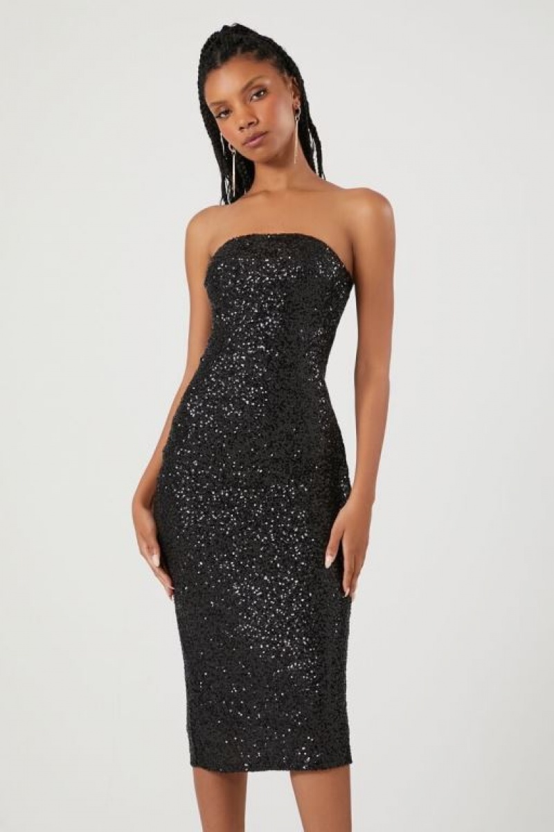 Vestido Forever 21 Sequin Midi Tube Mujer Negras | UNVFHDsAXlw