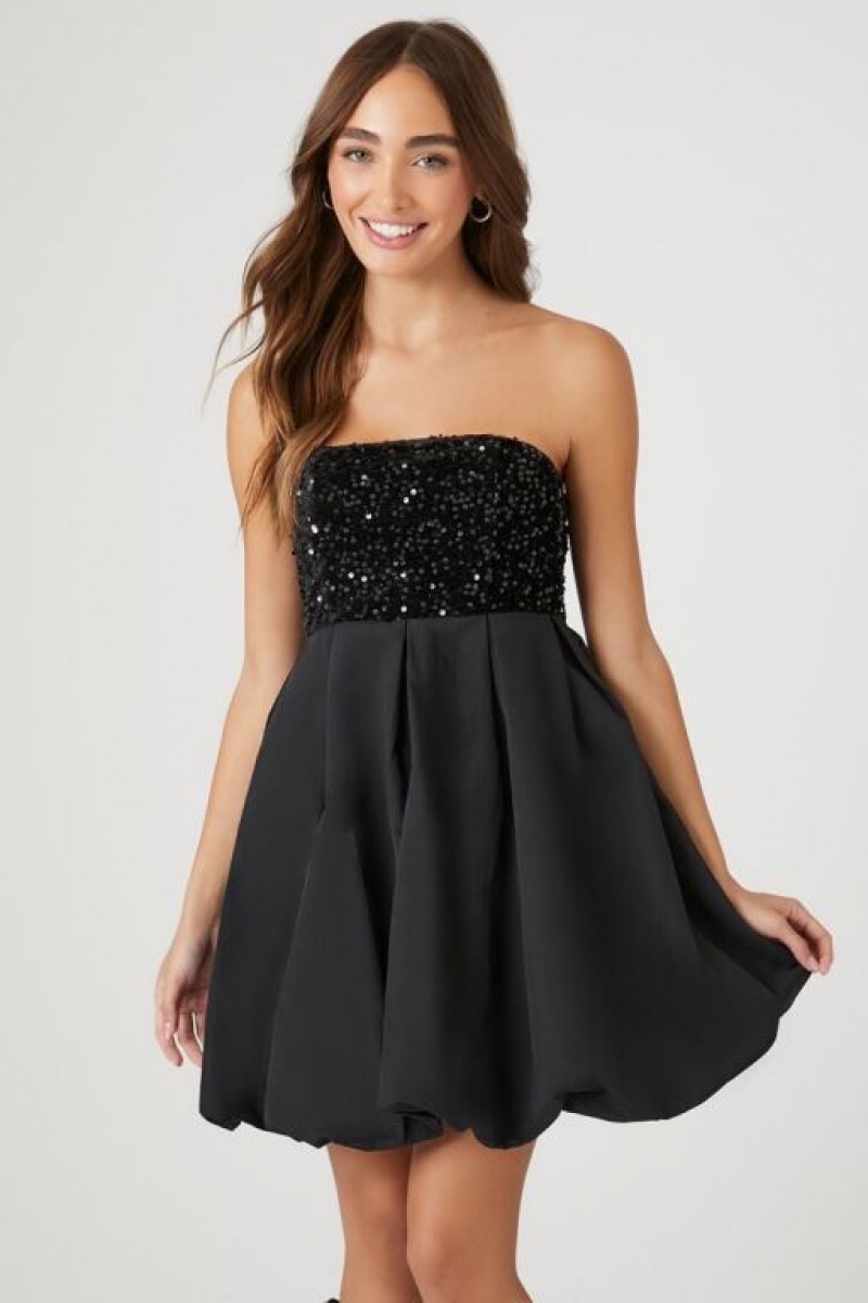 Vestido Forever 21 Sequin Mini Strapless Mujer Negras | jZ2CrQJ6YwK