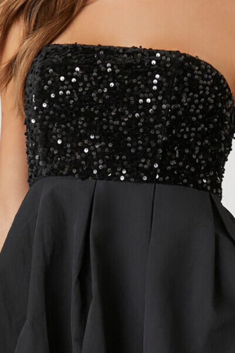 Vestido Forever 21 Sequin Mini Strapless Mujer Negras | jZ2CrQJ6YwK