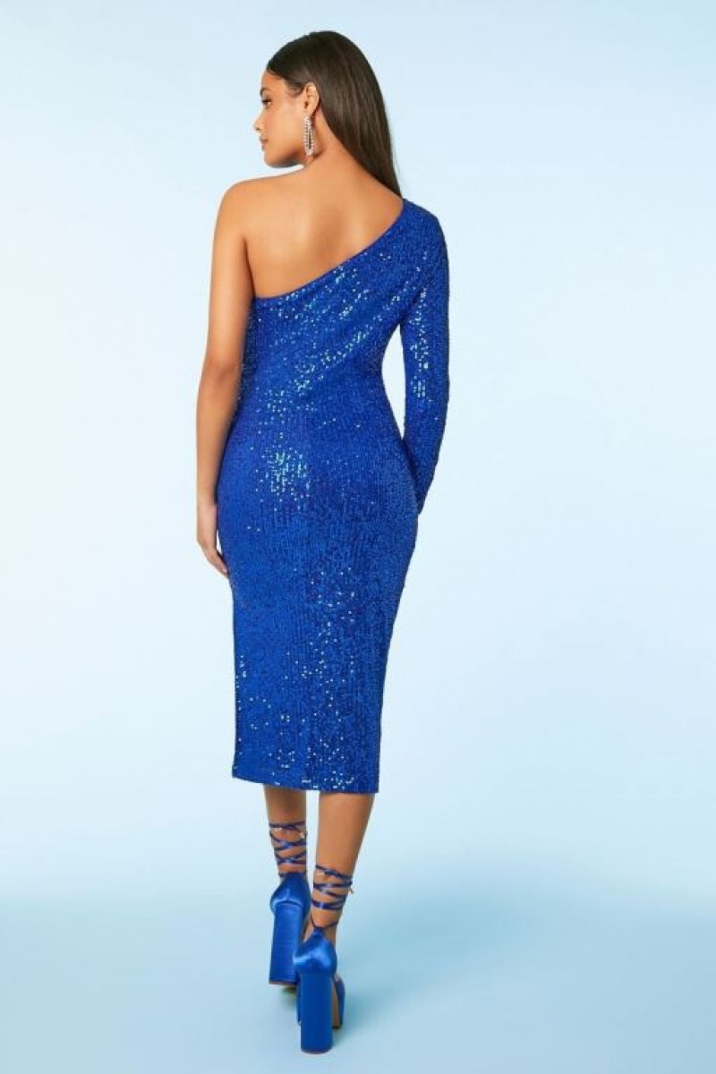 Vestido Forever 21 Sequin One Shoulder Midi Mujer Azul Real | O19If5ay3LR