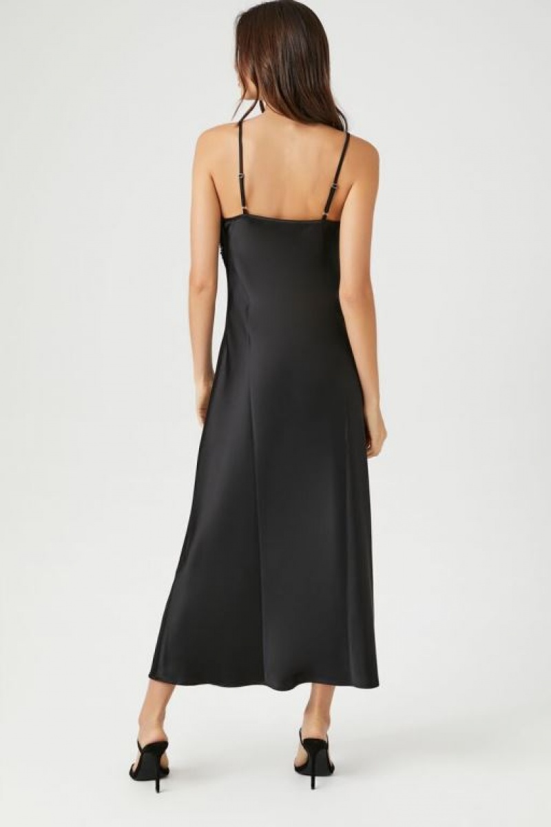 Vestido Forever 21 Sequin Satin Midi Slip Mujer Negras | 5ah9yqEOJ3y