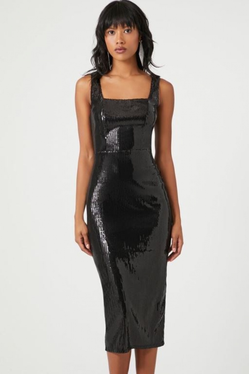 Vestido Forever 21 Sequin Slit Midi Mujer Negras | n0OC2Polfru