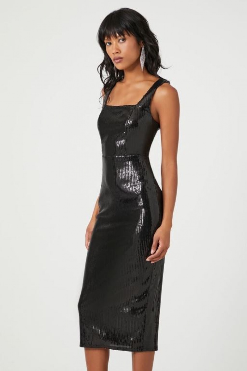 Vestido Forever 21 Sequin Slit Midi Mujer Negras | n0OC2Polfru