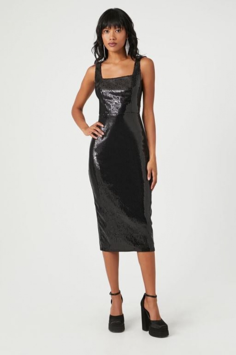 Vestido Forever 21 Sequin Slit Midi Mujer Negras | n0OC2Polfru