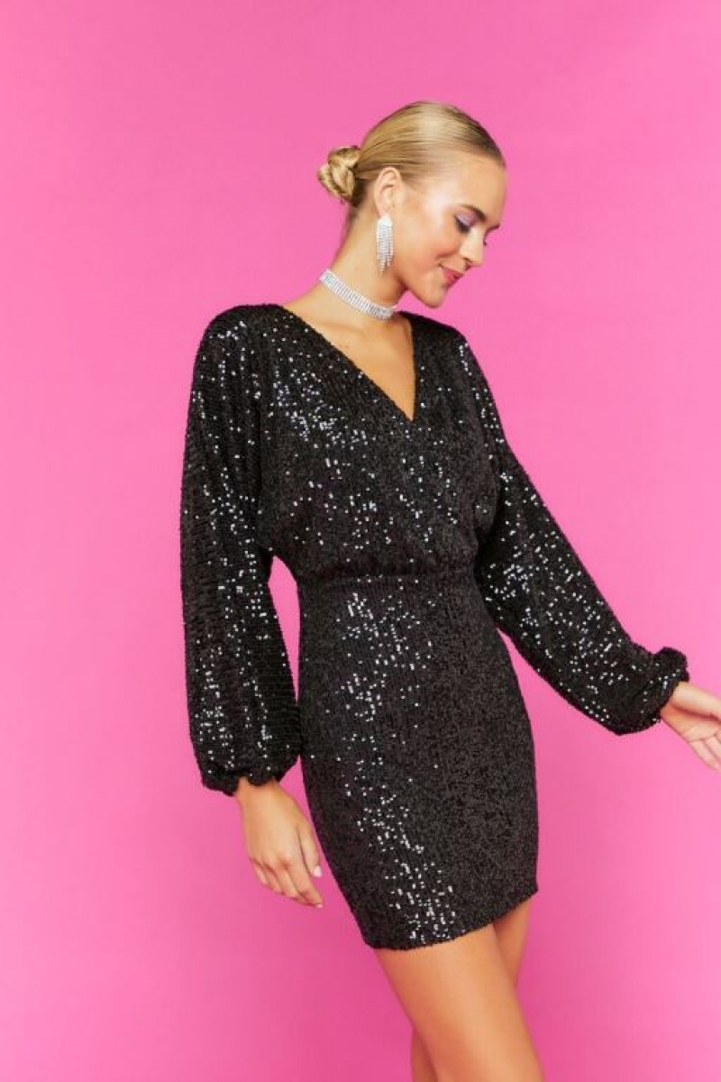 Vestido Forever 21 Sequin Surplice Mini Mujer Negras Negras | V5FKjDCl7mJ