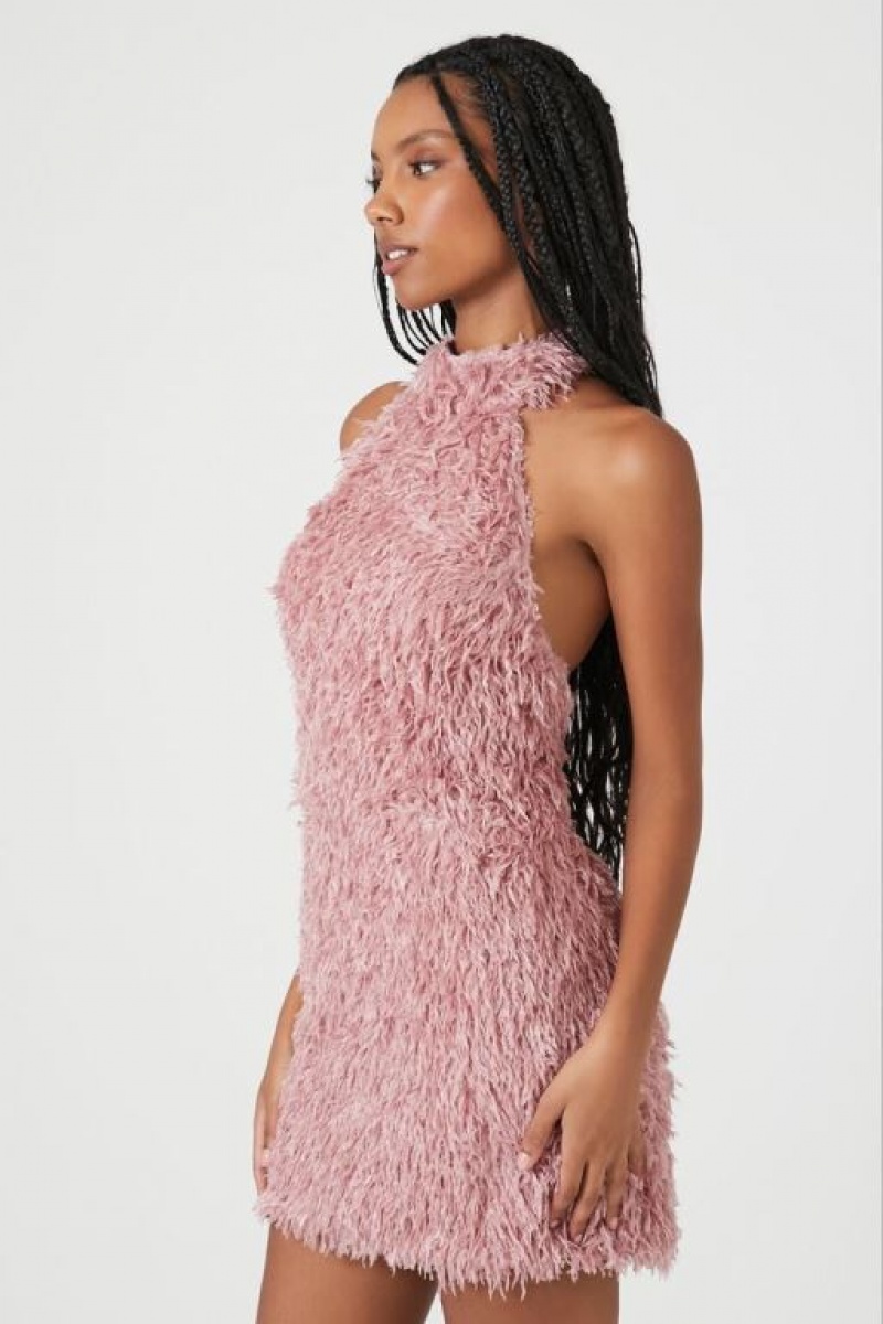 Vestido Forever 21 Shaggy Faux Fur Mini Halter Mujer Moradas | JV0VlGkf7IN