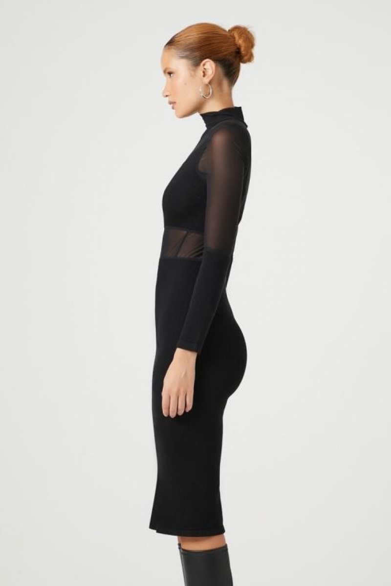 Vestido Forever 21 Sheer Combo Bodycon Midi Mujer Negras | 8XSIqhpjkfT