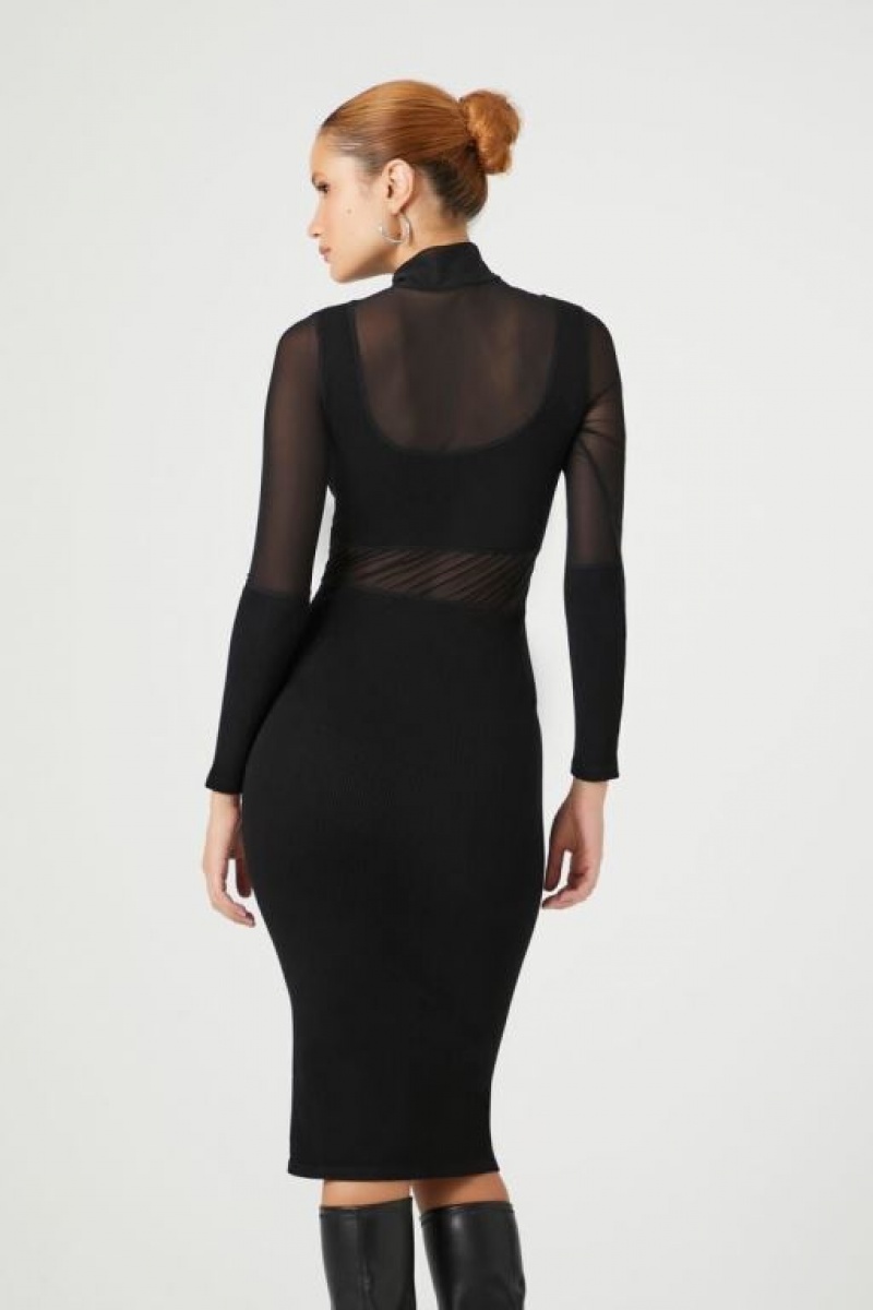 Vestido Forever 21 Sheer Combo Bodycon Midi Mujer Negras | 8XSIqhpjkfT