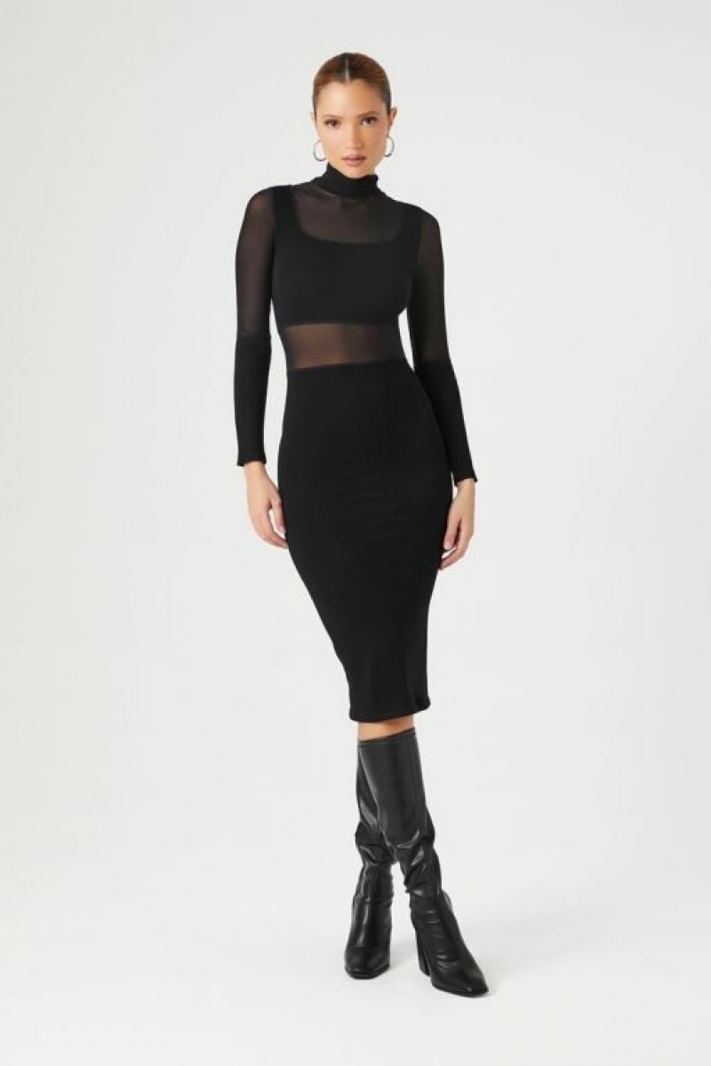 Vestido Forever 21 Sheer Combo Bodycon Midi Mujer Negras | 8XSIqhpjkfT