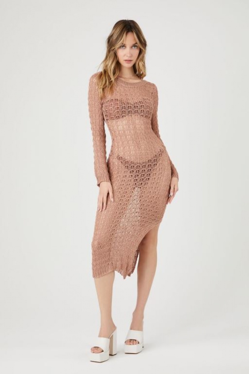 Vestido Forever 21 Sheer Crochet Midi Mujer Marrones | psNkc9NSYKZ