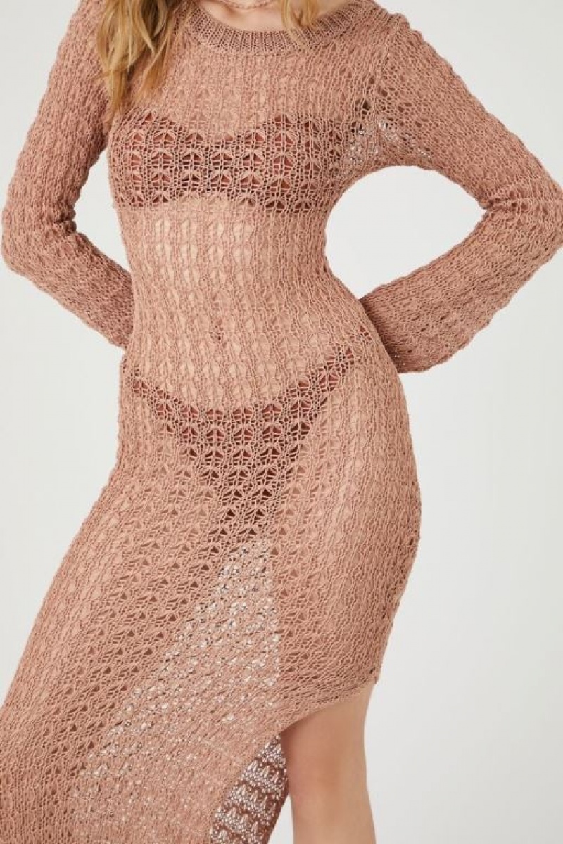 Vestido Forever 21 Sheer Crochet Midi Mujer Marrones | psNkc9NSYKZ