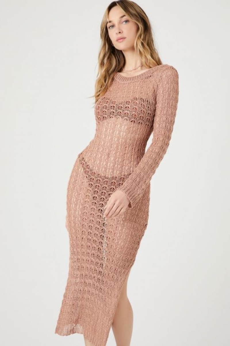 Vestido Forever 21 Sheer Crochet Midi Mujer Marrones | psNkc9NSYKZ