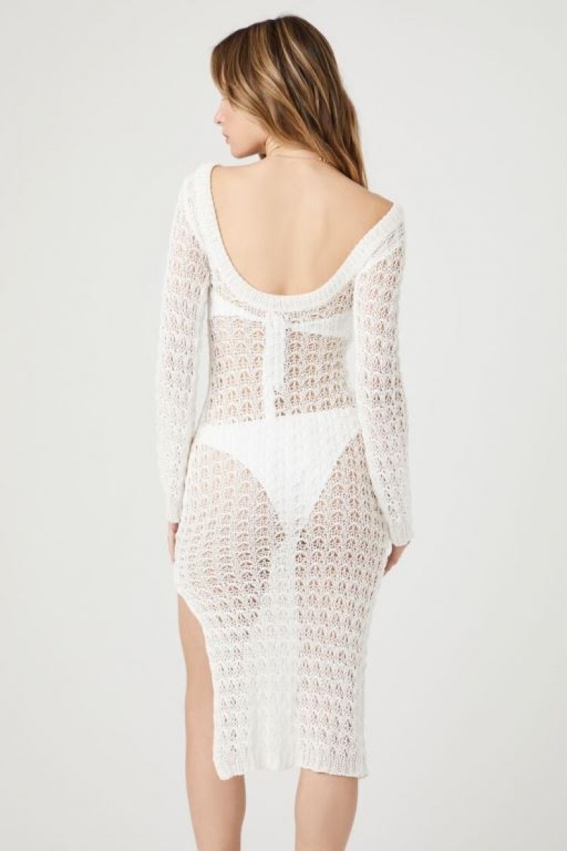 Vestido Forever 21 Sheer Crochet Midi Mujer Creme | ZWtDktoiX04