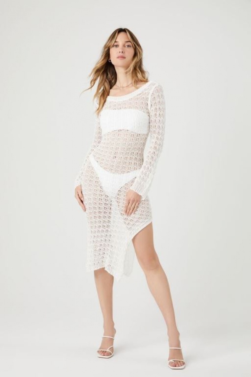 Vestido Forever 21 Sheer Crochet Midi Mujer Creme | ZWtDktoiX04