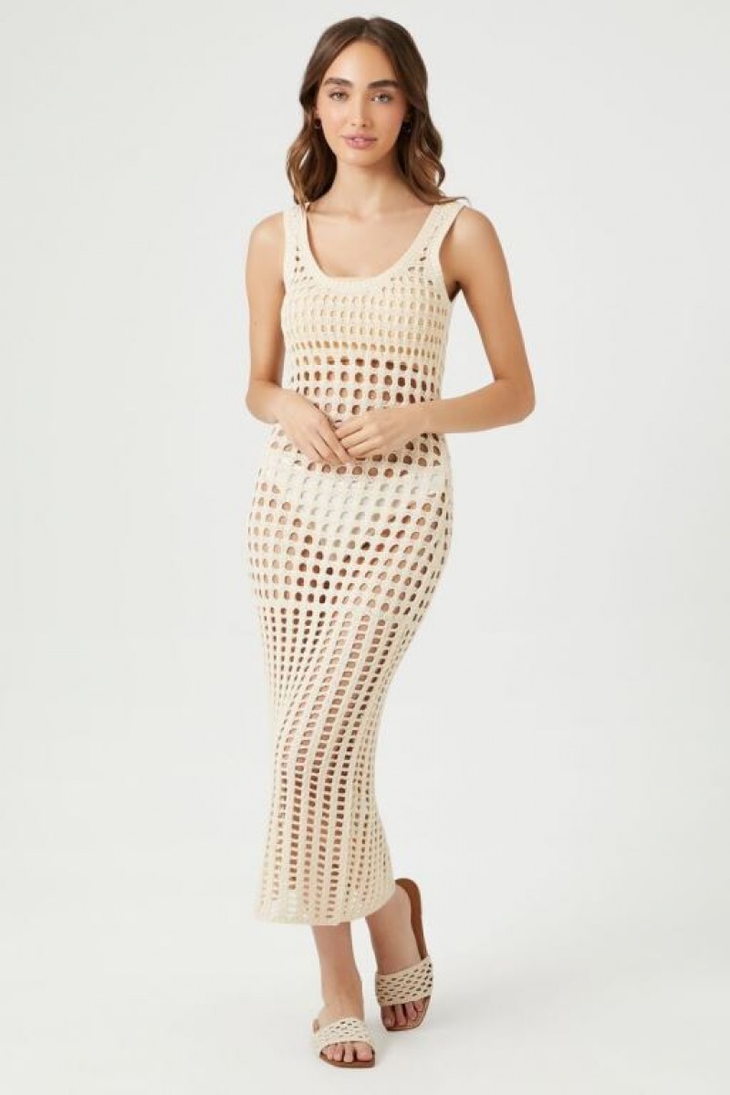 Vestido Forever 21 Sheer Crochet Midi Mujer Beige | ZwFRKT4J70R