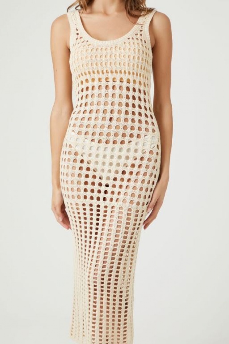 Vestido Forever 21 Sheer Crochet Midi Mujer Beige | ZwFRKT4J70R